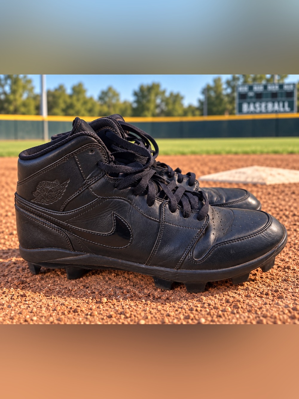 Air Jordan 1 Retro High MCS “Triple Black” baseball cleat Size 13